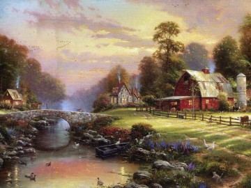 リバーベンド農場の夕日 トーマス・キンケード Oil Paintings